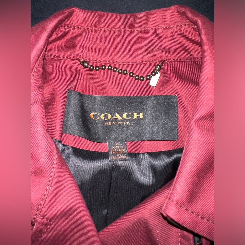Coach Solid Short Trench Coat in Burgundy NWOT Size Medium - Picture 5 of 9